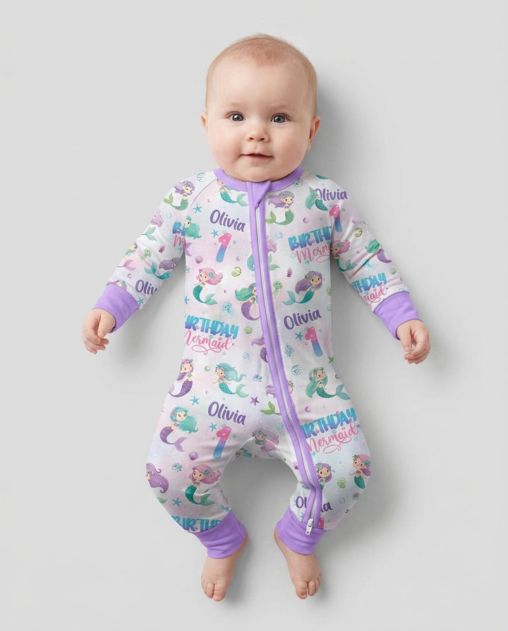 Custom Name and Age Birthday Mermaid Bamboo Convertible Zippy