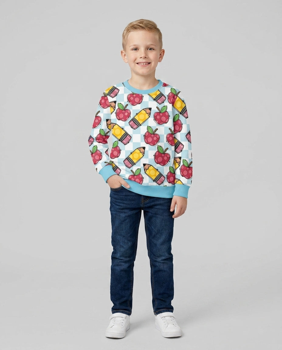 Checkered Apple Scribbles Bamboo Crewneck Sweatshirt