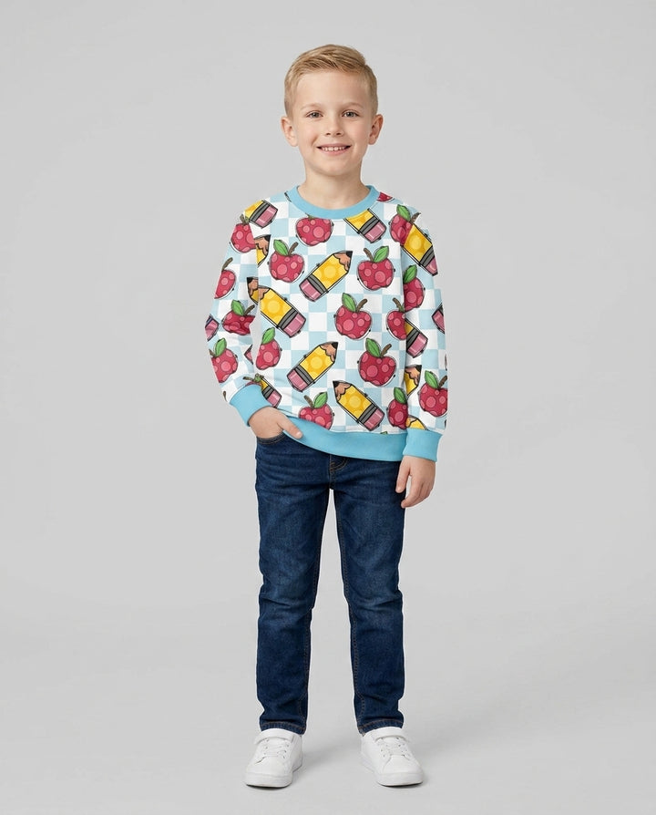 Checkered Apple Scribbles Bamboo Crewneck Sweatshirt