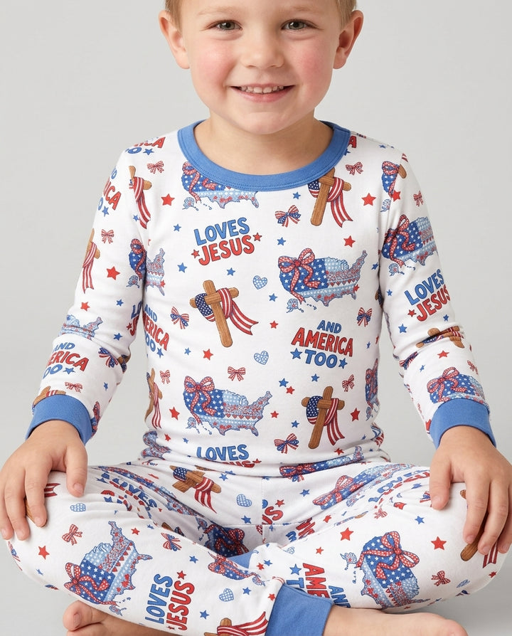 Loves Jesus And America Too Bamboo Two Piece Long Sleeve Pajama Set