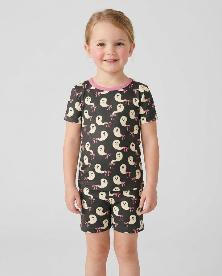 Little Ghosts Bamboo Two Piece Short Sleeve Shorts Pajama Set For Halloween