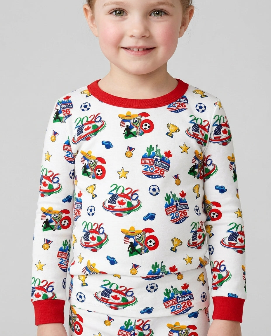 World Soccer North America 2026 Family Matching Bamboo Two Piece Long Sleeve Pajama Set