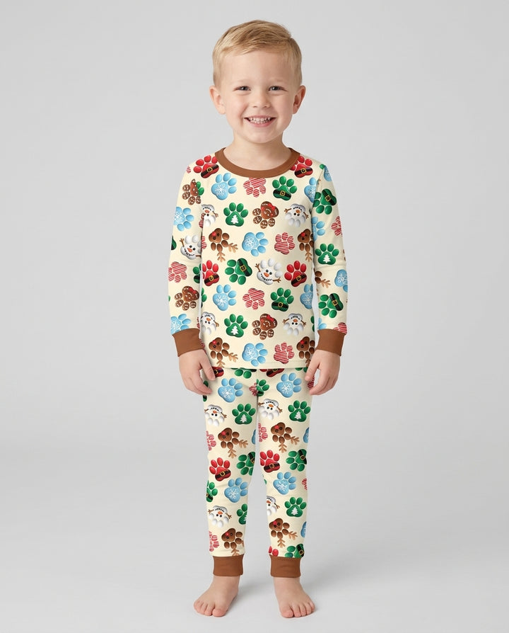 Santa Puppies Paw Bamboo Two Piece Long Sleeve Pajama Set