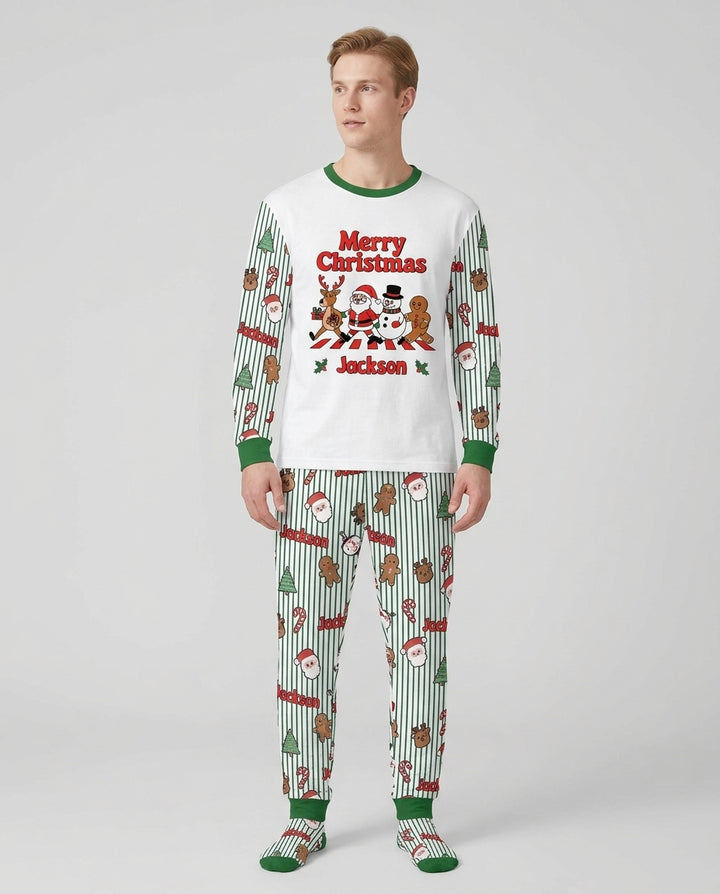 Custom Name Funny Christmas Crossing Bamboo Men's Pajama Set