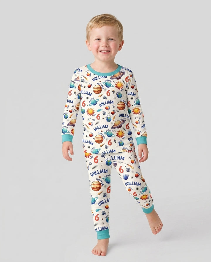 Personalized Birthday Solar System Bamboo Two Piece Long Sleeve Pajama Set