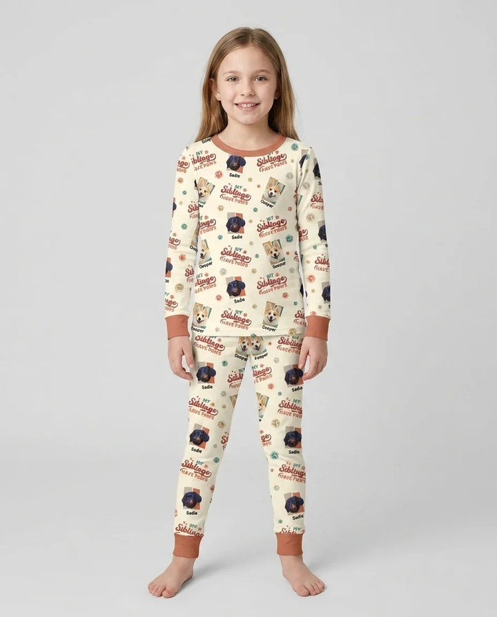 Custom Dog Photos "My Siblings Have Paws" Bamboo Two Piece Long Sleeve Pajama Set