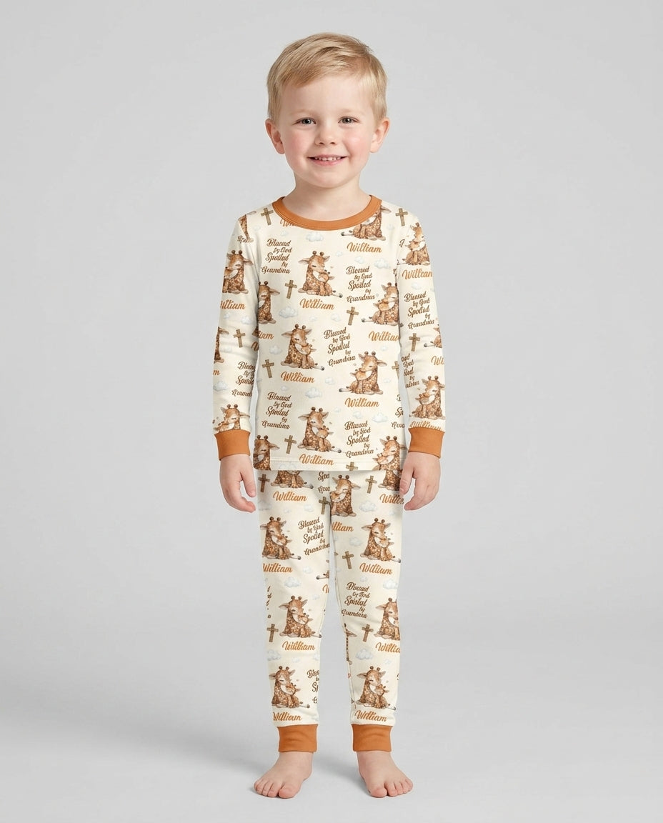 Custom Name Blessed By God Spoiled By Grandma Bamboo Two Piece Long Sleeve Pajama Set
