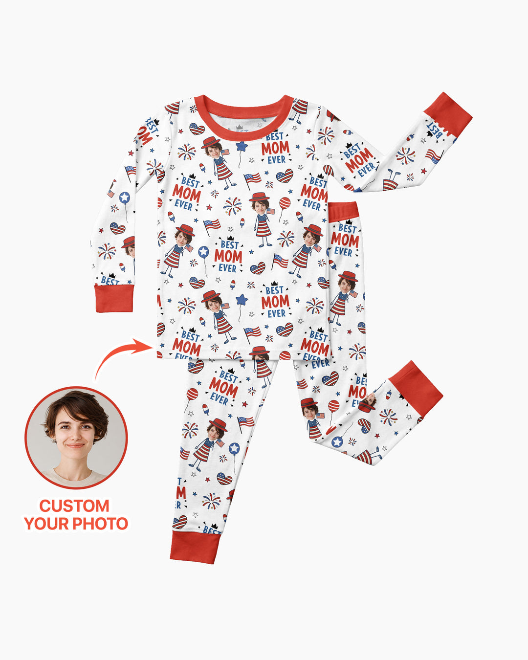 Custom Photo Best Patriotic Family Ever Bamboo Two Piece Long Sleeve Pajama Set