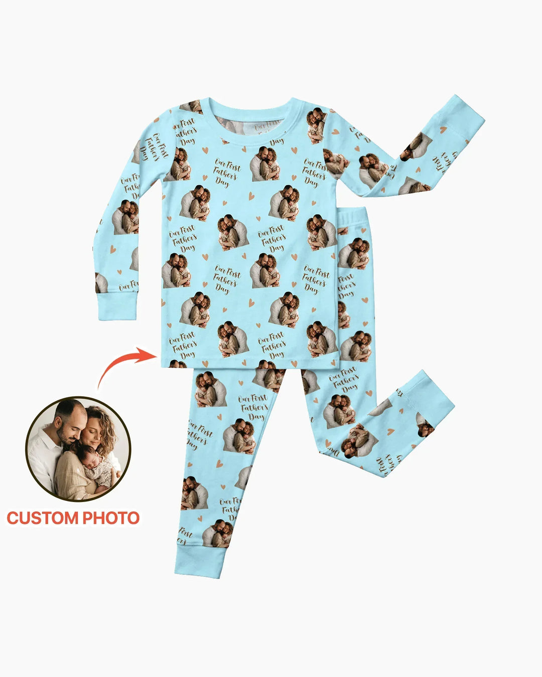 Pijama de dos piezas de bambú con foto personalizada "Our First as Parents" de manga larga