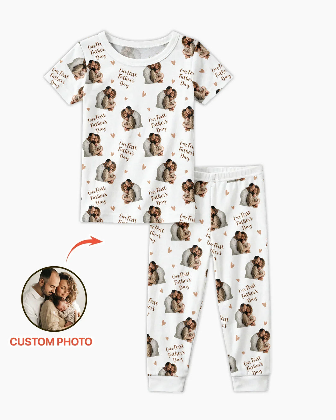 Pijama de dos piezas con foto personalizada "Our First as Parents" de bambú y manga corta