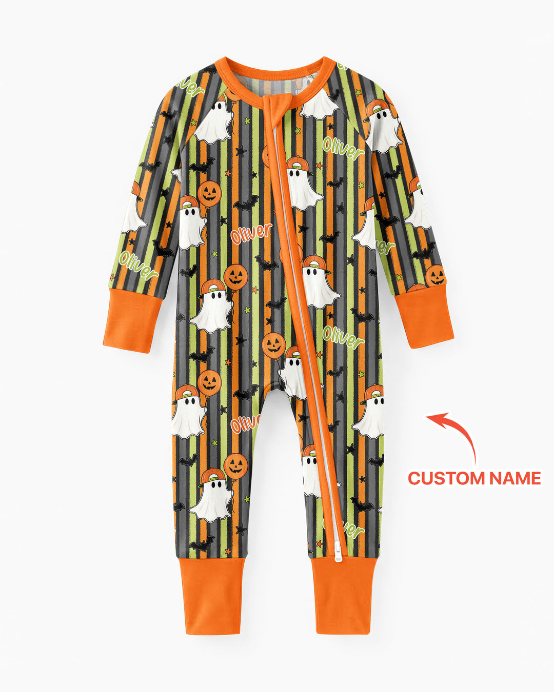 Custom Name Ghost Holding Balloon Bamboo Convertible Zippy