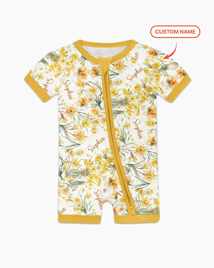 Bambas cortas con cremallera y estampado de flores de nacimiento con nombre personalizado