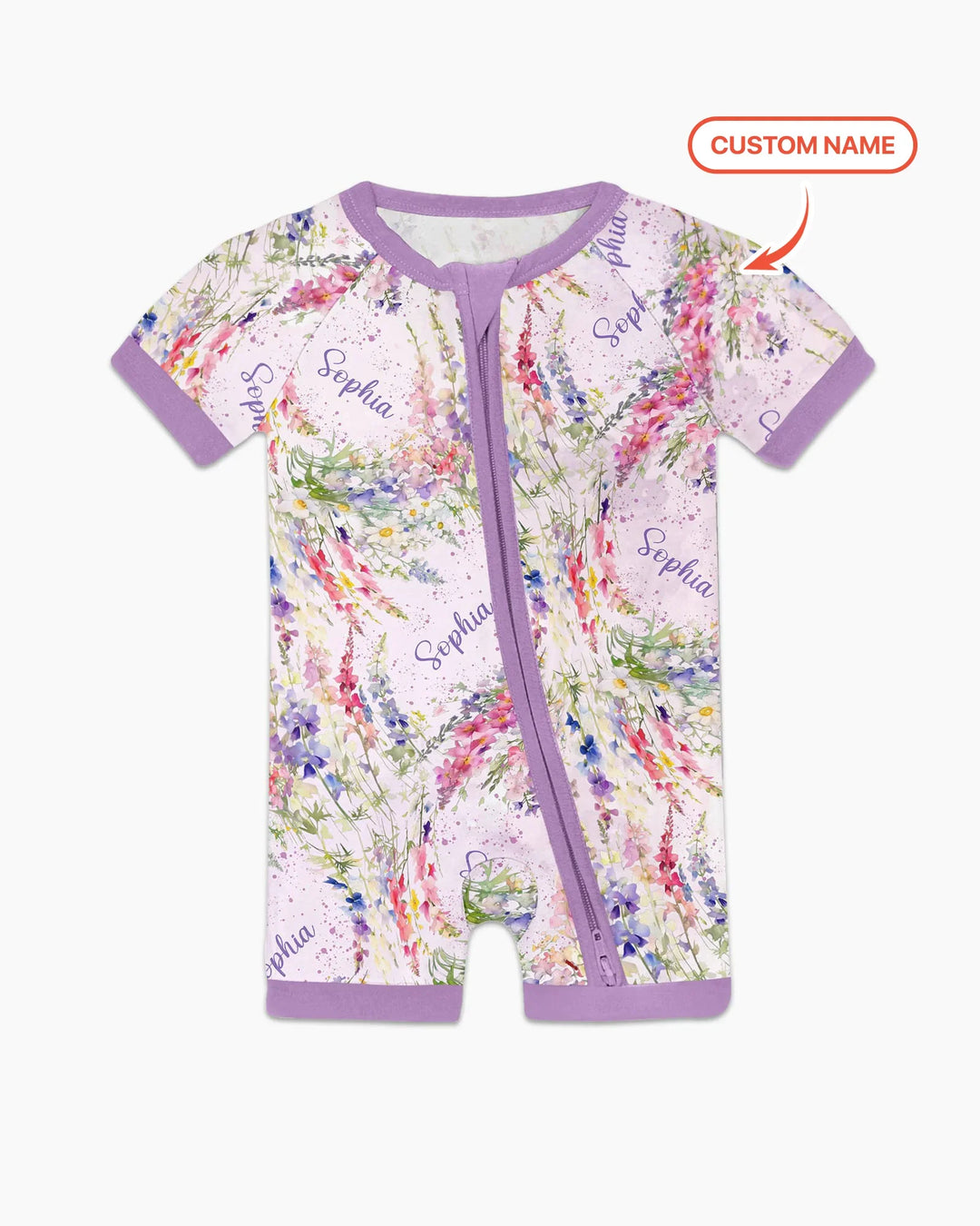 Bambas cortas con cremallera y estampado de flores de nacimiento con nombre personalizado