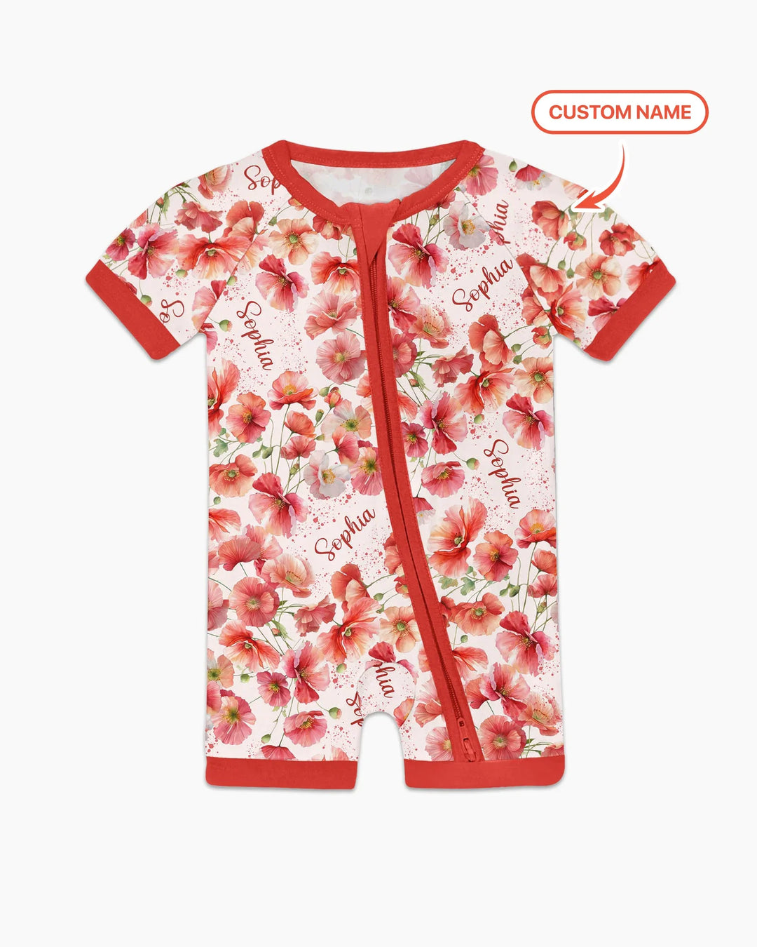 Bambas cortas con cremallera y estampado de flores de nacimiento con nombre personalizado