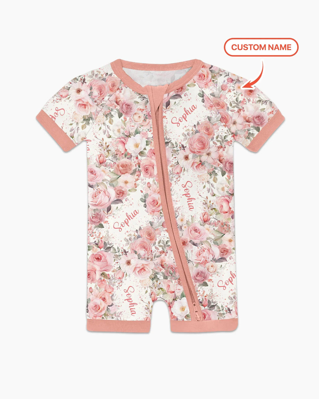 Bambas cortas con cremallera y estampado de flores de nacimiento con nombre personalizado