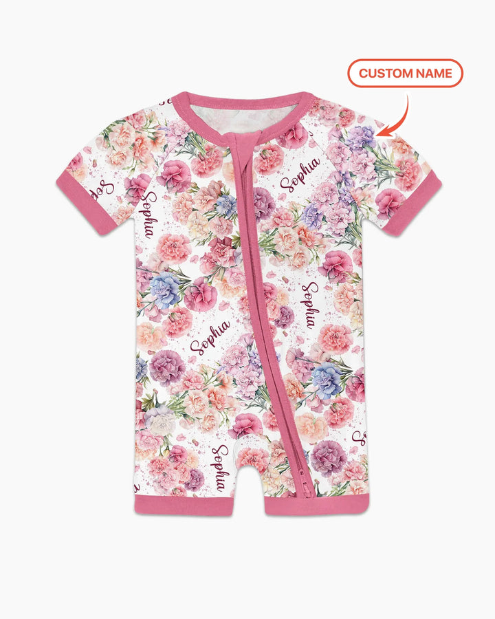 Bambas cortas con cremallera y estampado de flores de nacimiento con nombre personalizado
