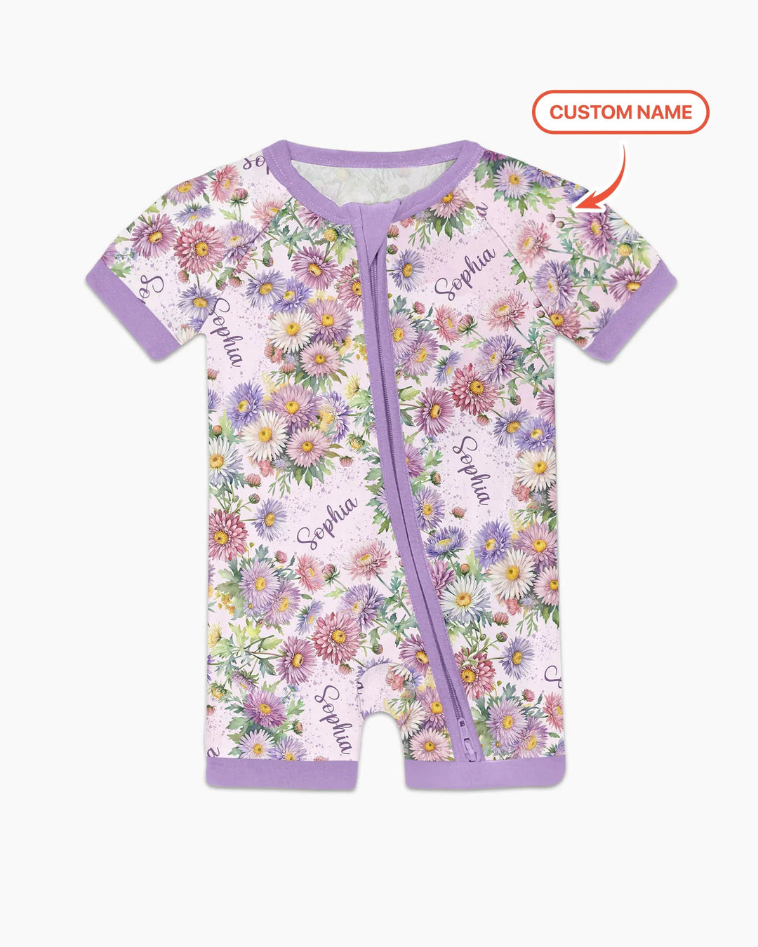 Bambas cortas con cremallera y estampado de flores de nacimiento con nombre personalizado