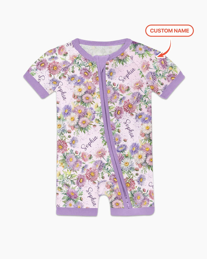 Bambas cortas con cremallera y estampado de flores de nacimiento con nombre personalizado