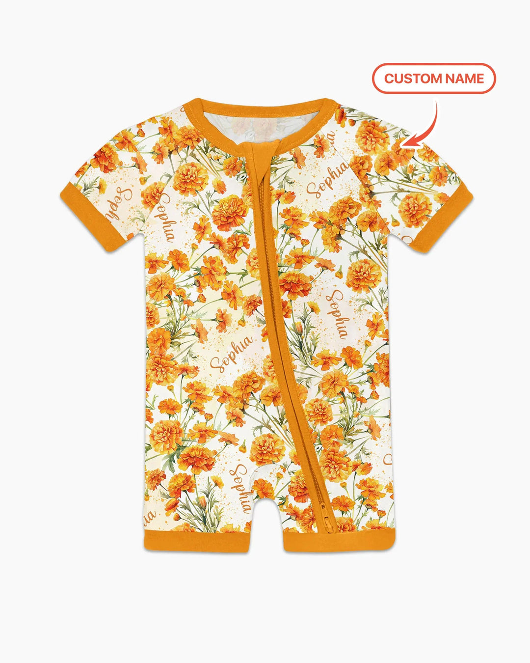 Bambas cortas con cremallera y estampado de flores de nacimiento con nombre personalizado