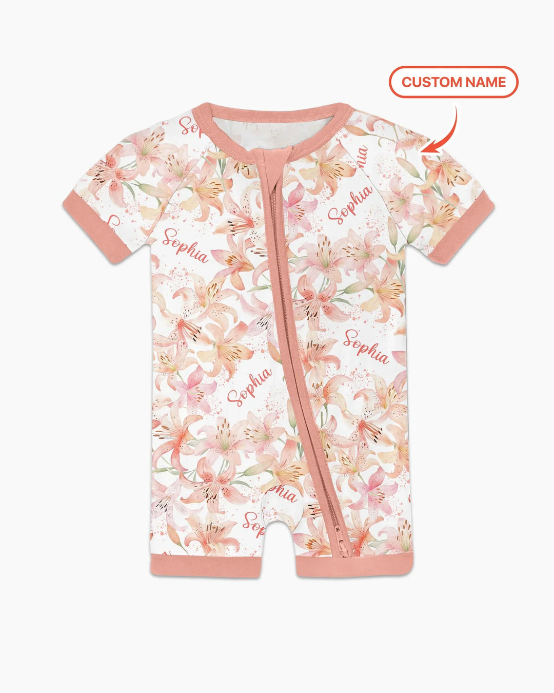 Bambas cortas con cremallera y estampado de flores de nacimiento con nombre personalizado