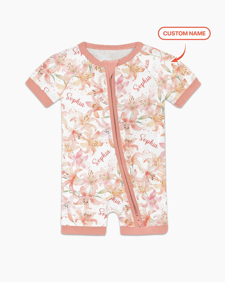 Bambas cortas con cremallera y estampado de flores de nacimiento con nombre personalizado