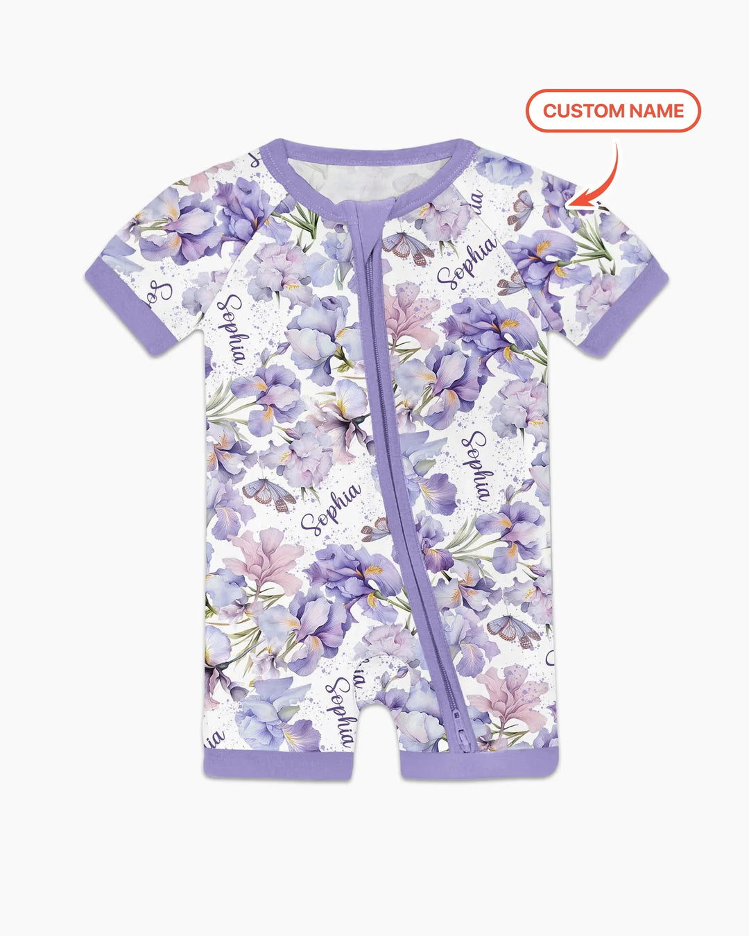 Bambas cortas con cremallera y estampado de flores de nacimiento con nombre personalizado