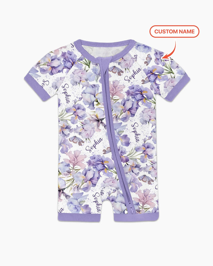 Bambas cortas con cremallera y estampado de flores de nacimiento con nombre personalizado