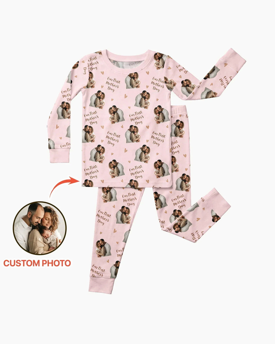 Pijama de dos piezas de bambú con foto personalizada "Our First as Parents" de manga larga