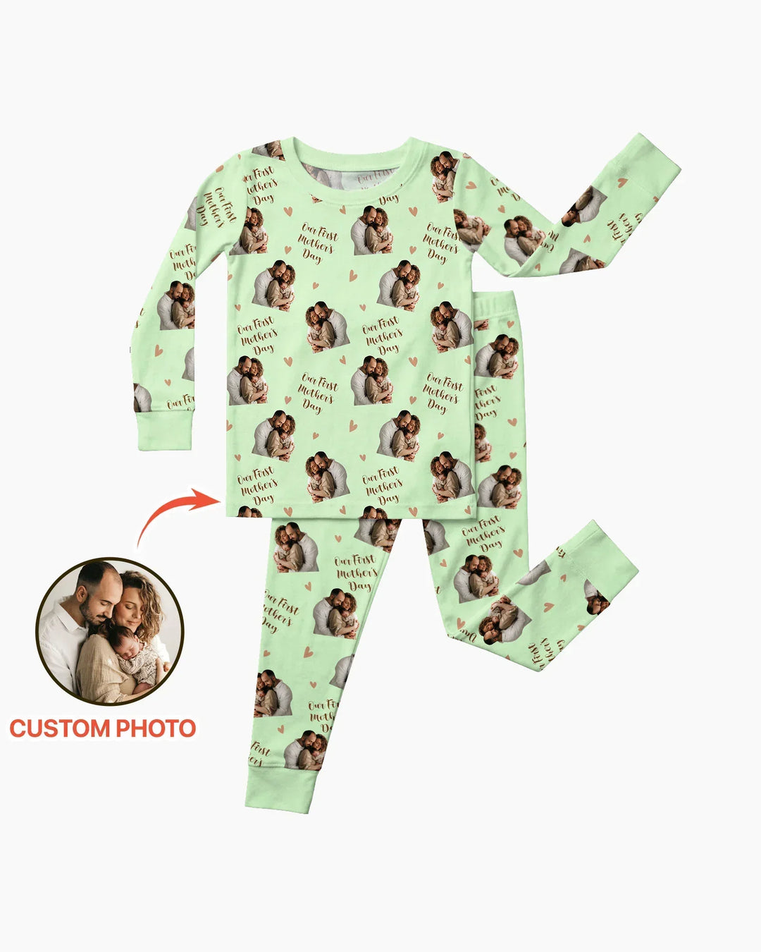 Pijama de dos piezas de bambú con foto personalizada "Our First as Parents" de manga larga