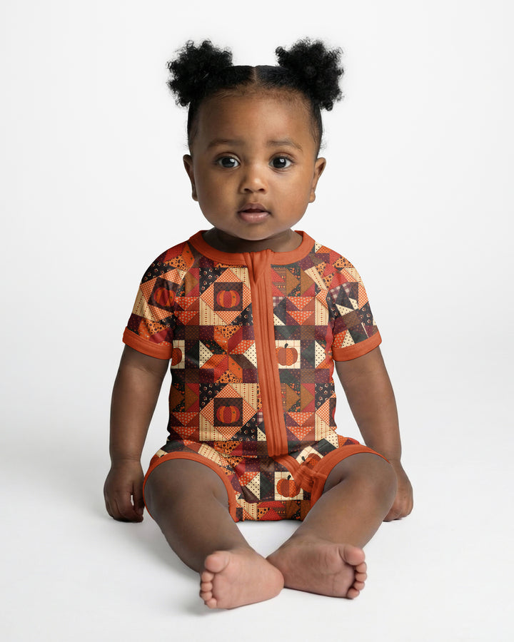 Vintage Pumpkin Patchwork Fall Bamboo Shorty Zippy