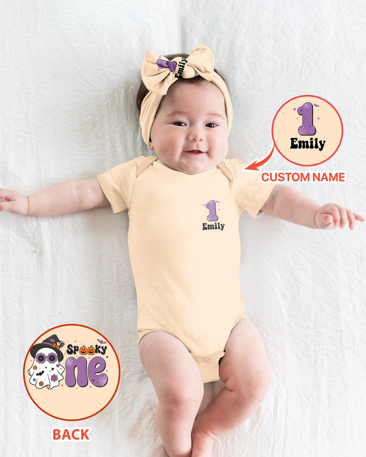 Personalized Spooky One Coquette Halloween Birthday Bamboo Bodysuit