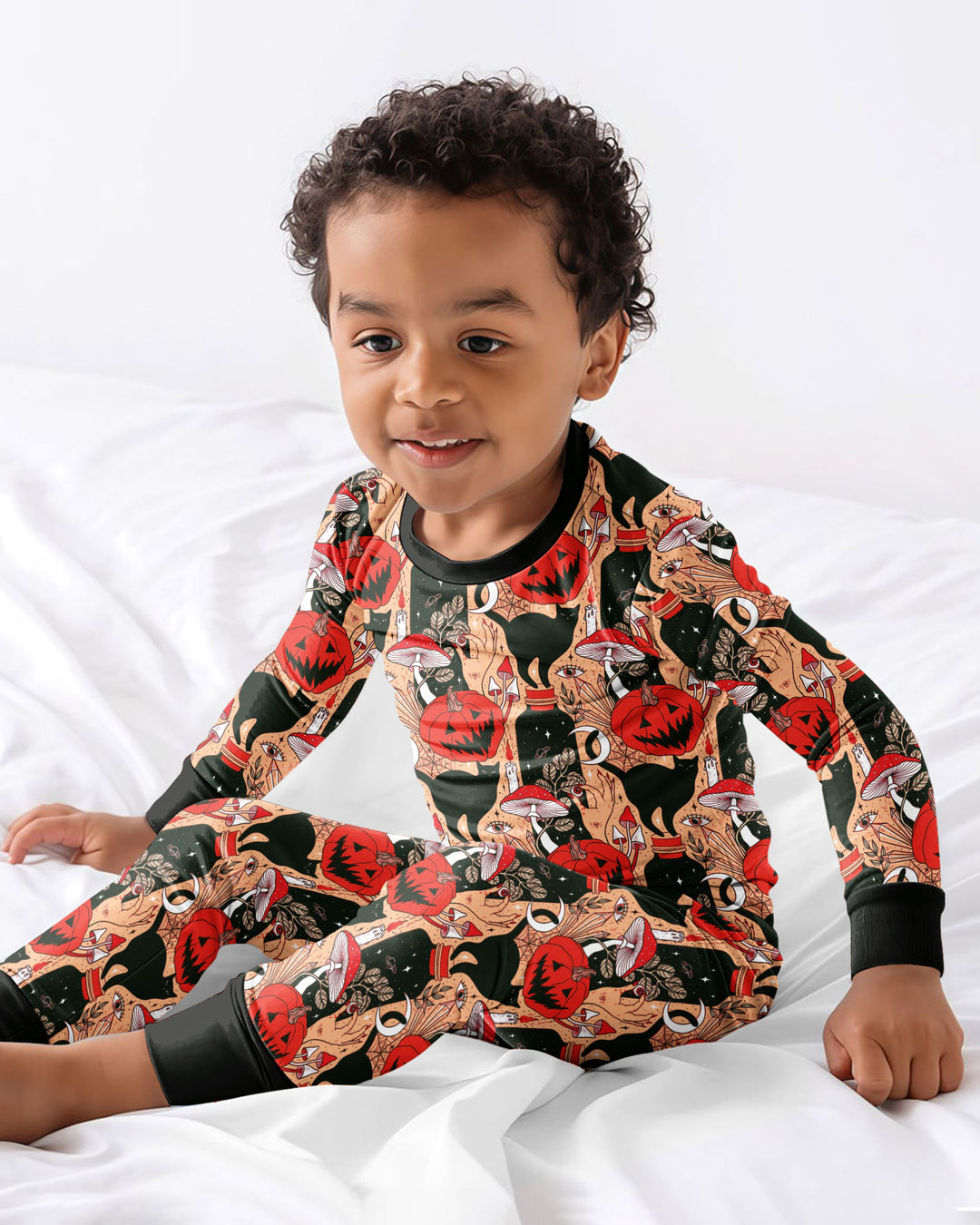 Black Cat And Pumpkin Halloween Bamboo Two Piece Long Sleeve Pajama Set