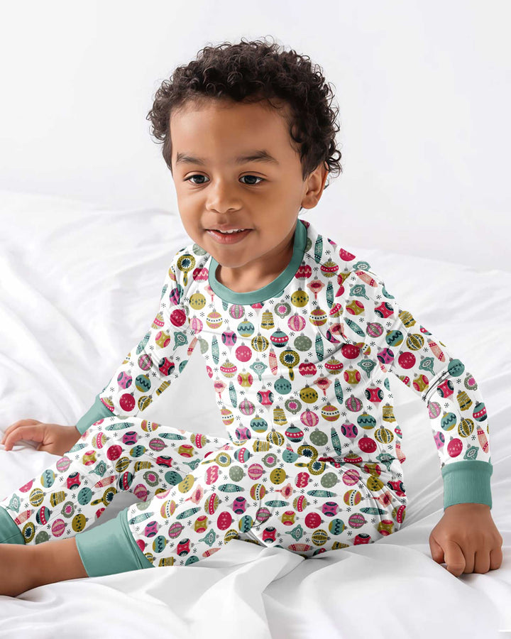 Tiny Christmas Ornaments   Bamboo Two Piece Long Sleeve Pajama Set