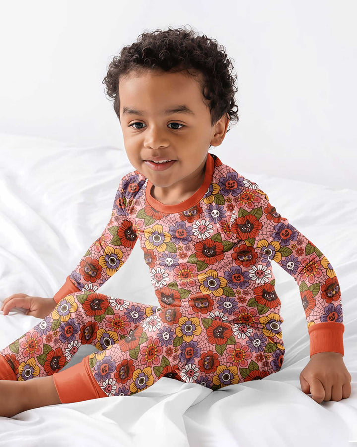70s Halloween Floral Bamboo Two Piece Long Sleeve Pajama Set