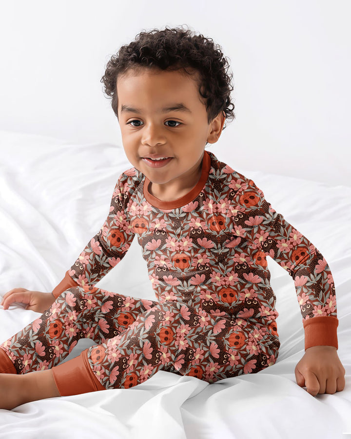 Spooky Owl Pumpkin Folk Floral Halloween Bamboo Two Piece Long Sleeve Pajama Set