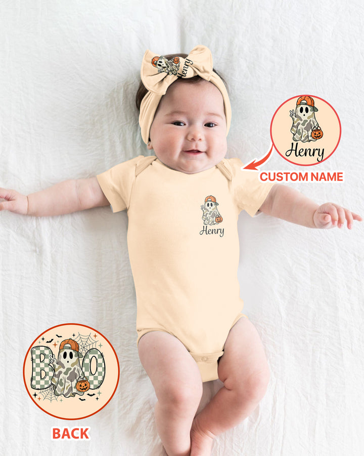 Personalized Baby Boy Halloween Ghost Bamboo Bodysuit