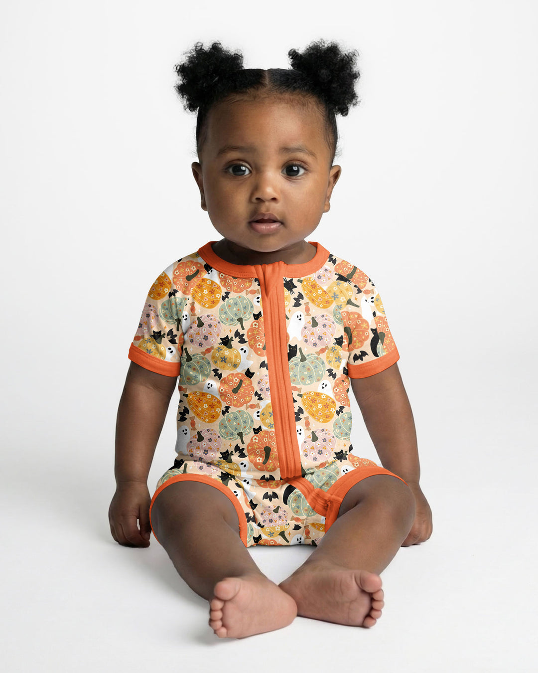 Floral Pumpkin Ghost Halloween Bamboo Shorty Zippy