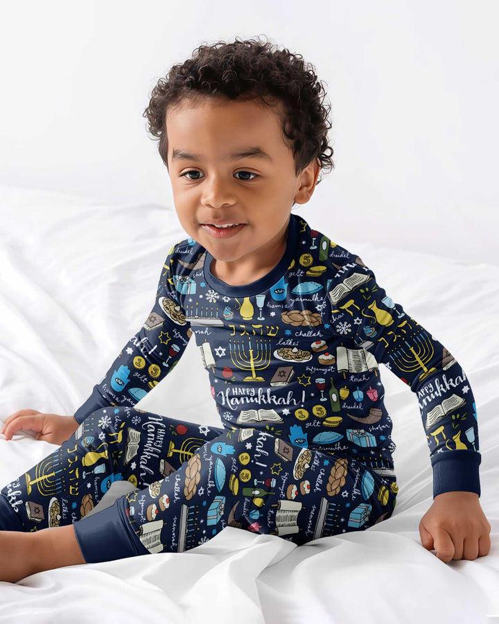 Happy Hanukkah 2026 Bamboo Two Piece Long Sleeve Pajama Set