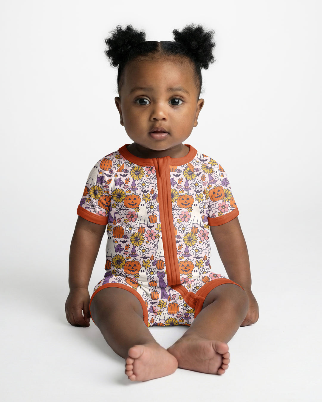 Ghost Pumpkin Fall Floral Halloween Bamboo Shorty Zippy