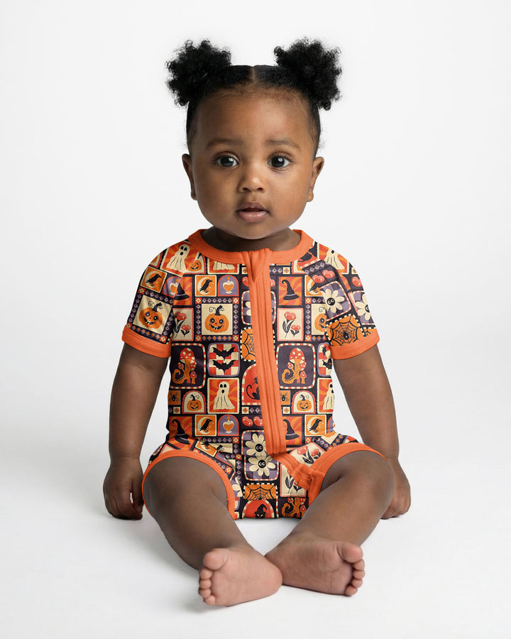 Retro Halloween Patchwork Icons Bamboo Shorty Zippy