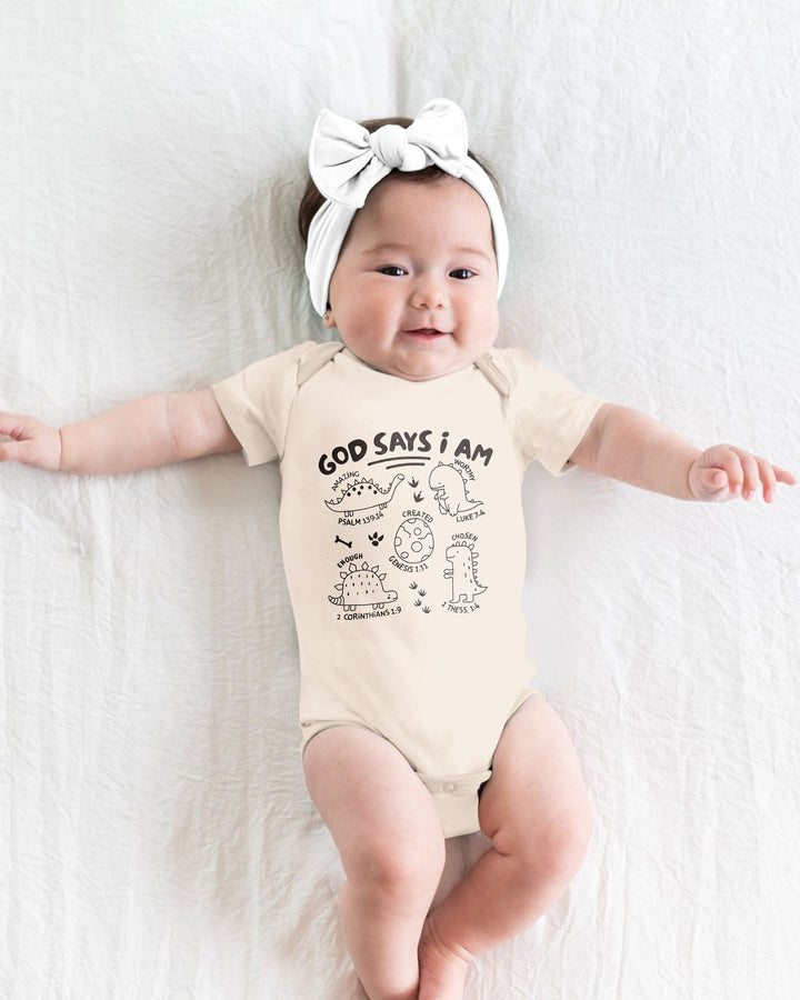God say i am Dinosaur Bamboo Bodysuit