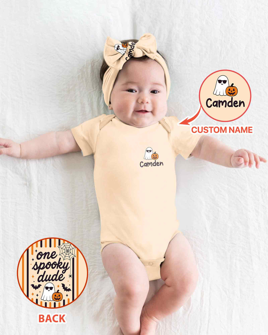 Personalized One Spooky Dude Halloween Ghost Pumpkin Bamboo Bodysuit