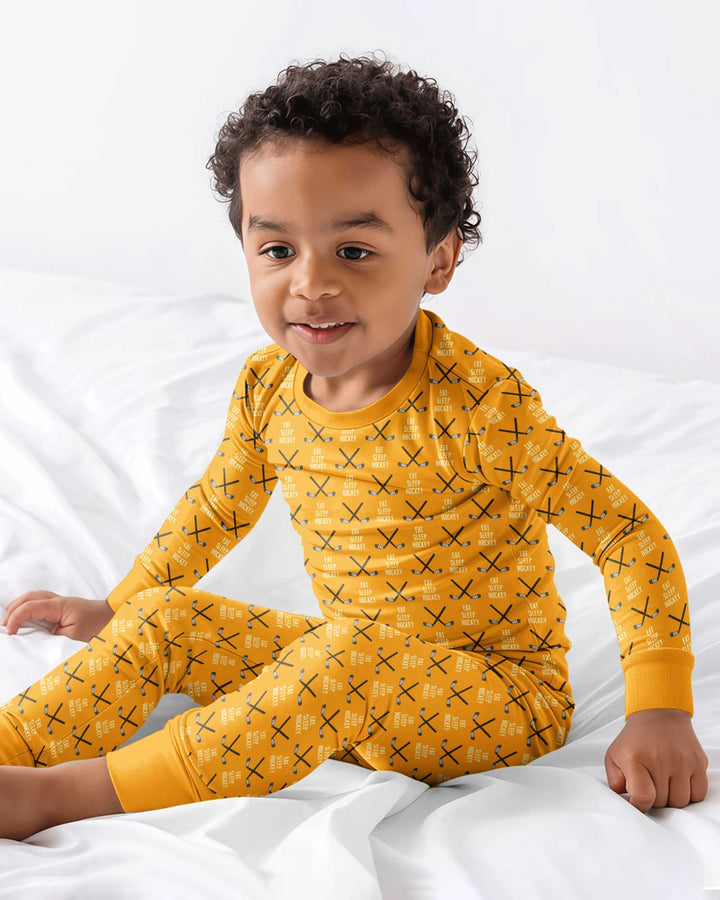 Eat Sleep Hockey Bamboo Two Piece Long Sleeve Pajama Set