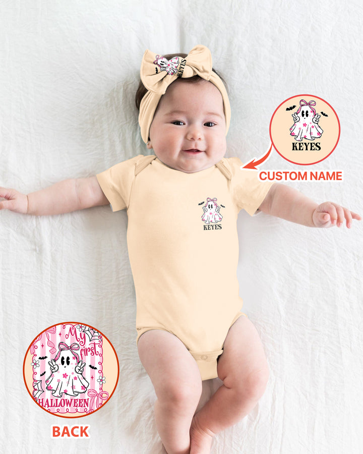 Personalized My First Halloween Pink Coquette Ghost Girl Bamboo Bodysuit