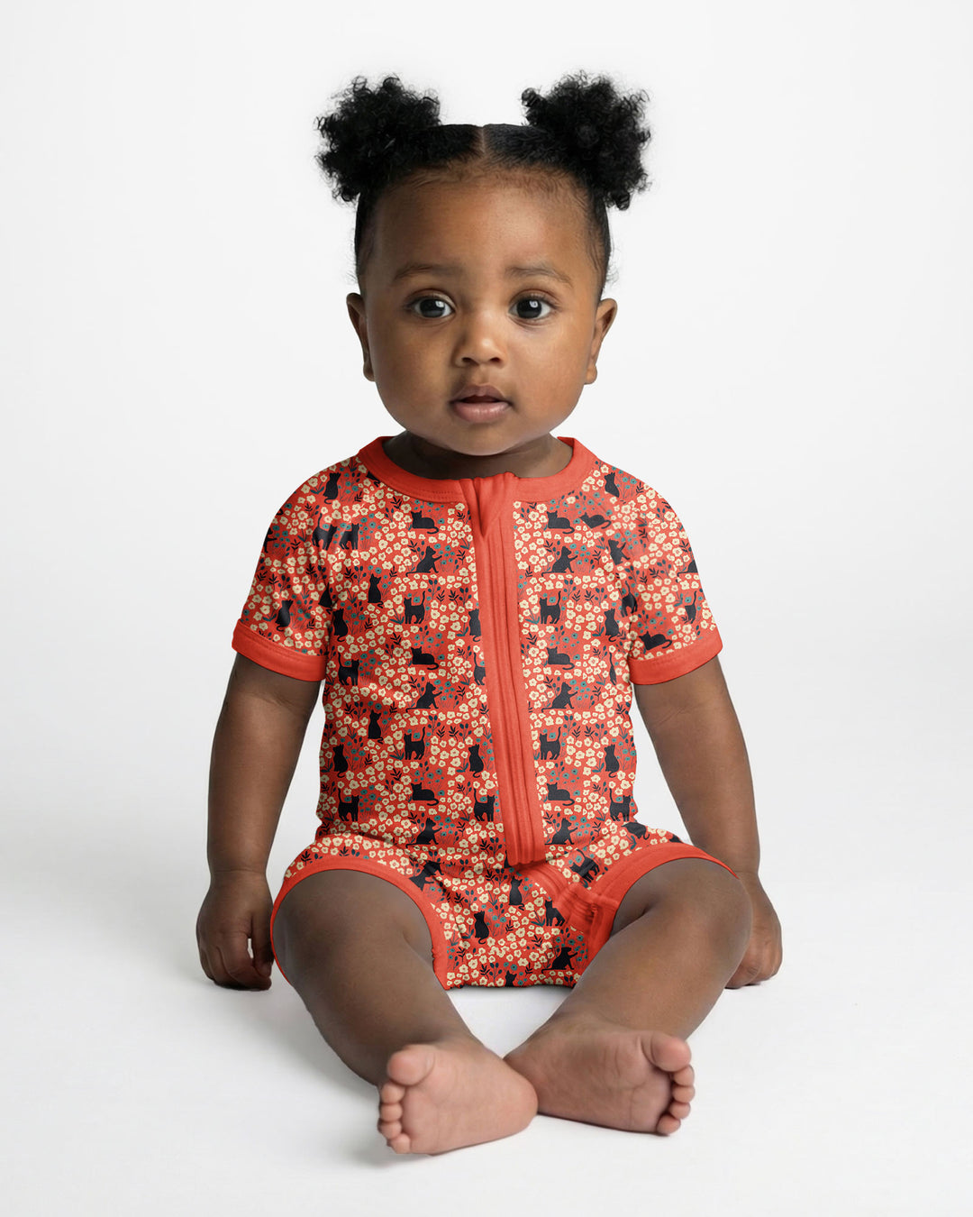 Black Cat Ditsy Bamboo Shorty Zippy