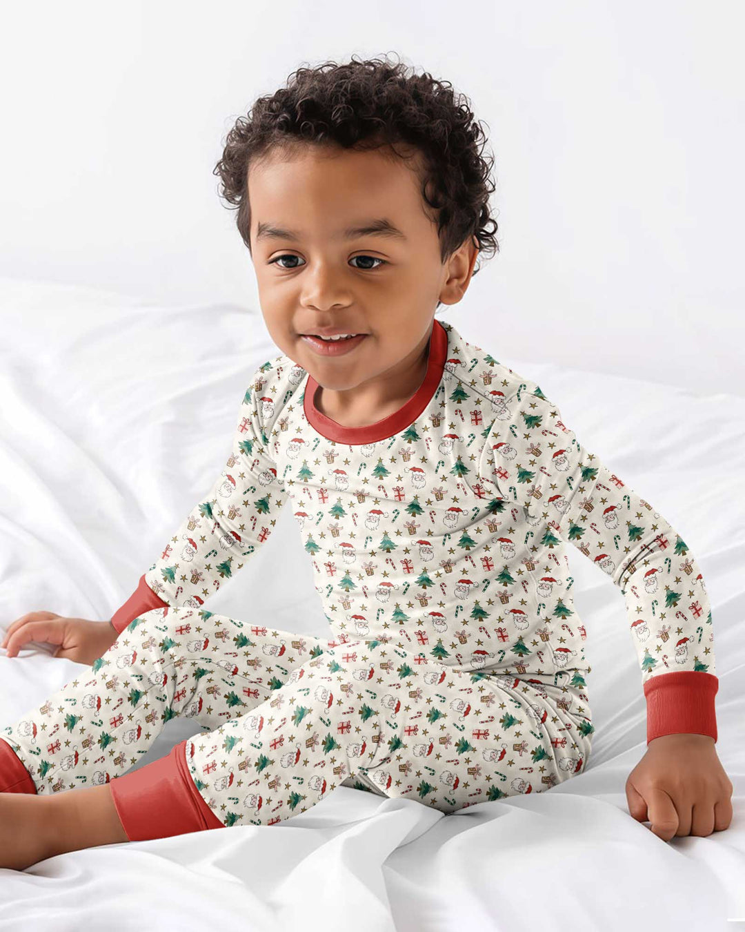 Vintage Santa Christmas Doodles Bamboo Two Piece Long Sleeve Pajama Set