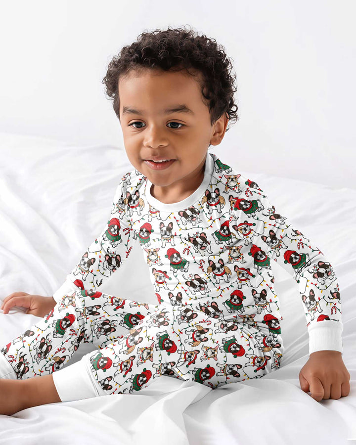 Bulldog Christmas Bamboo Two Piece Long Sleeve Pajama Set
