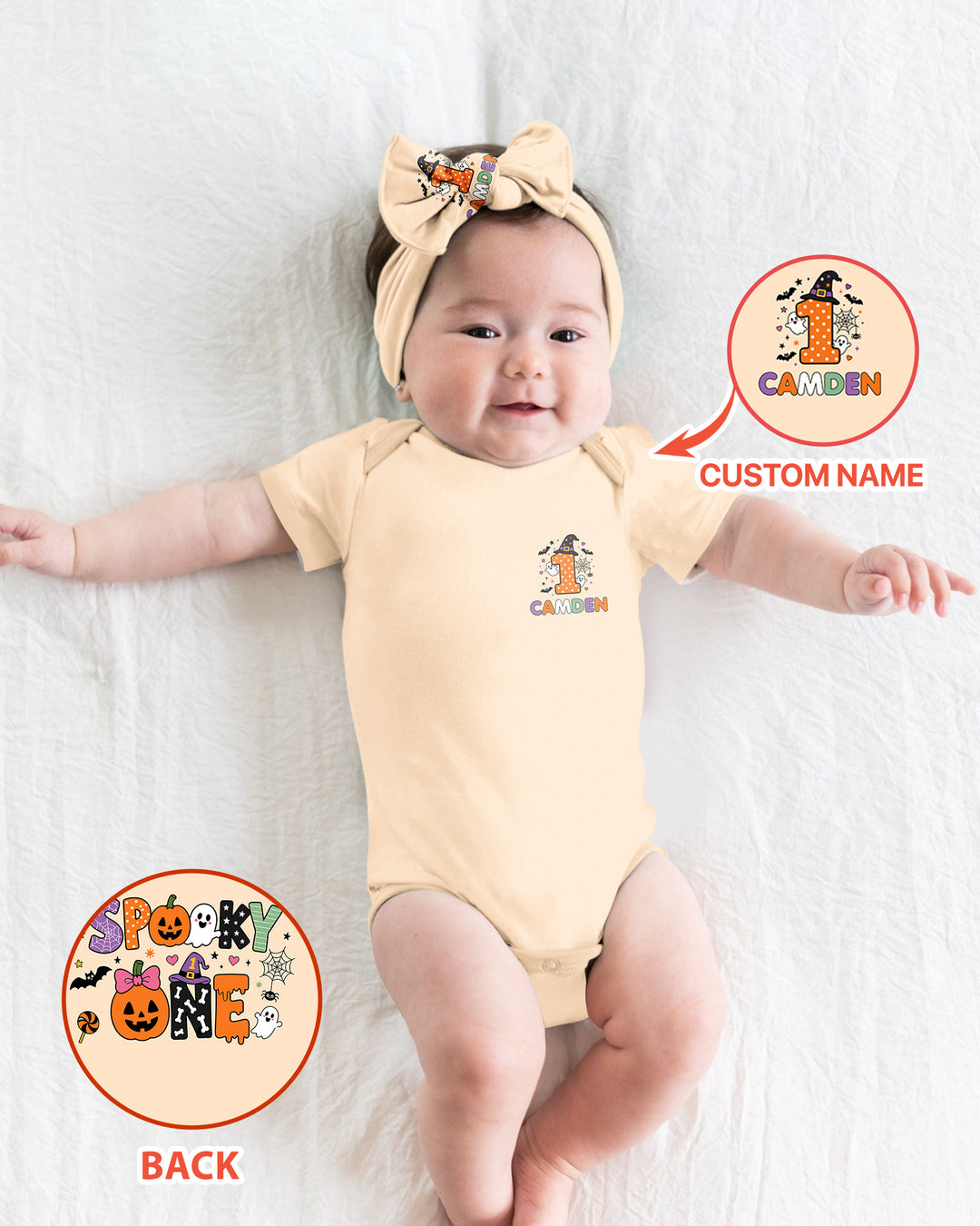 Personalized Name 1st Halloween Pumpkin Ghost Spooky One Birthday Bamboo Bodysuit