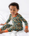Retro Black Cat Witch Pumpkin Halloween Bamboo Two Piece Long Sleeve Pajama Set