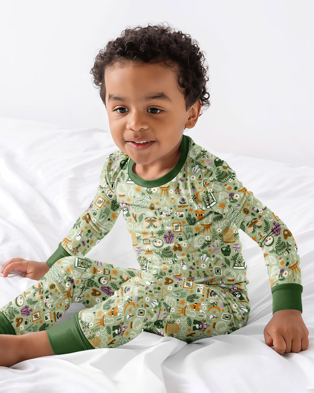 Boho Witchy Celestial Magic Floral Bamboo Two Piece Long Sleeve Pajama Set